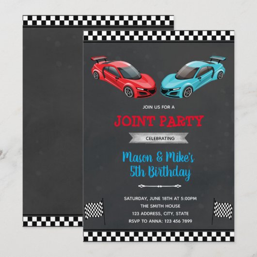 Race car joint boy jarig kaart (Voorkant / Achterkant)