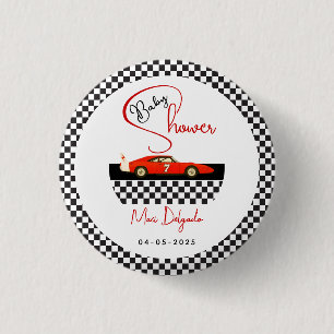 Race Car Jongen Baby Shower Little Racer Feestje Ronde Button 3,2 Cm