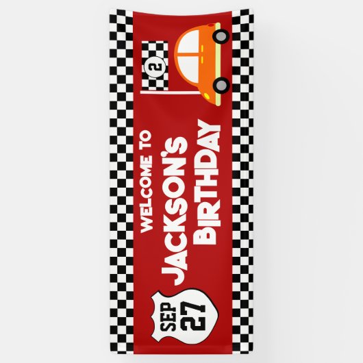 Race Car Kids Birthday Party Spandoek (Verticaal)