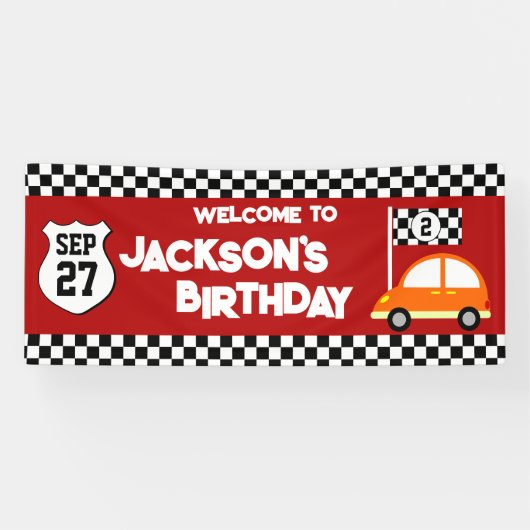Race Car Kids Birthday Party Spandoek (Horizontaal)