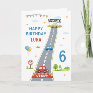 Race Car Kids Racing Track Gefeliciteerd 6e Verjaa Kaart