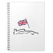 Race Car Line Drawing with British Flag Notitieboek (Voorkant)