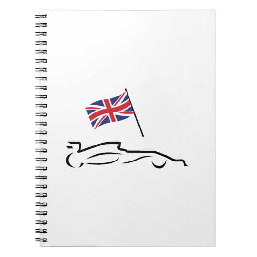 Race Car Line Drawing with British Flag Notitieboek (Voorkant)