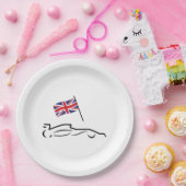 Race Car Line Drawing with British Flag Papieren Bordje (Feest)