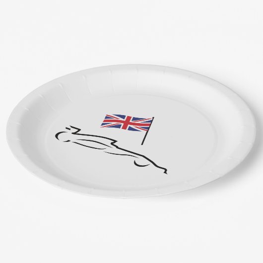 Race Car Line Drawing with British Flag Papieren Bordje (Gekanteld)