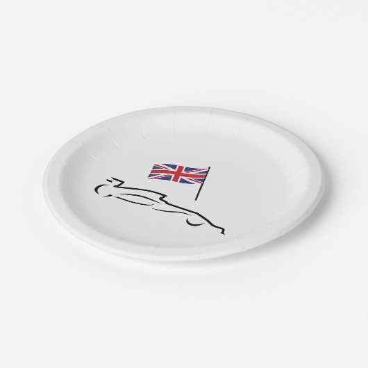 Race Car Line Drawing with British Flag Papieren Bordje (Gekanteld)