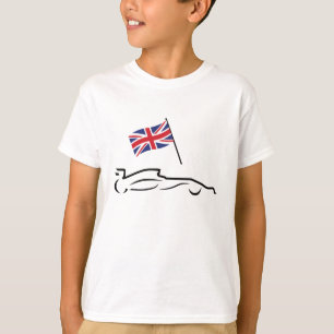 Race Car Line Drawing with British Flag T-shirt