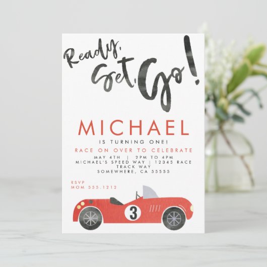 RACE CAR PARTY INVITE KAART (Staand voorkant)