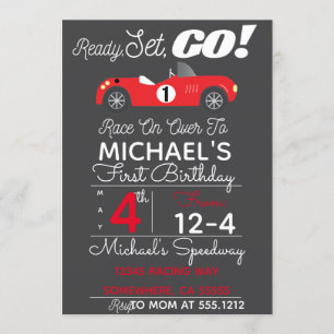 RACE CAR PARTY INVITE KAART
