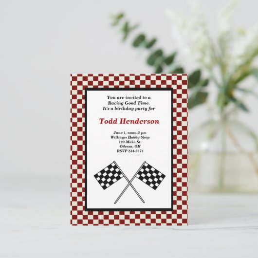 Race Car Party-uitnodiging Kaart (Staand voorkant)