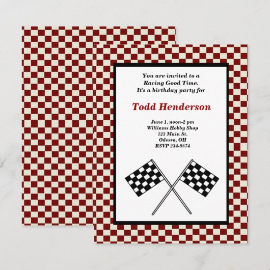Race Car Party-uitnodiging Kaart (Voorkant / Achterkant)