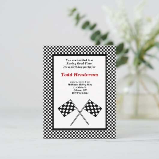 Race Car Party-uitnodiging Kaart (Staand voorkant)