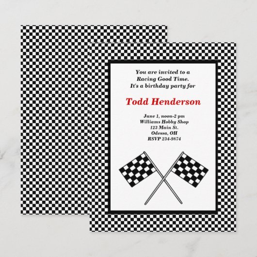 Race Car Party-uitnodiging Kaart (Voorkant / Achterkant)