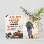 Race Car Party Verjaardag Uitnodiging met foto (Staand voorkant)