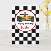 Race Car Personalized Birthday Card Kaart (Gele Bloem)