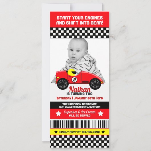 Race Car Photo Template Birthday Party Uitnodiging (Voorkant)