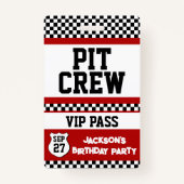 Race Car Pit Crew VIP Pass Kids Birthday Badge (Voorkant)