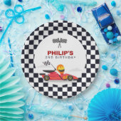 Race Car Race Birthday Party Checkered Papieren Bordje (Feest)