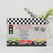 Race Car Racecar Brithday Boys Birthday Uitnodigin Kaart (Staand voorkant)
