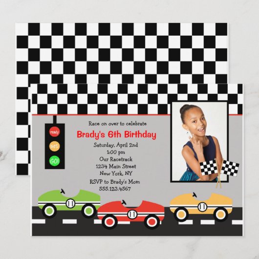 Race Car Racecar Verjaardag Uitnodiging 2 (Voorkant / Achterkant)