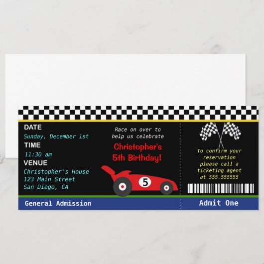 Race Car Racer Birthday Uitnodiging (Voorkant / Achterkant)