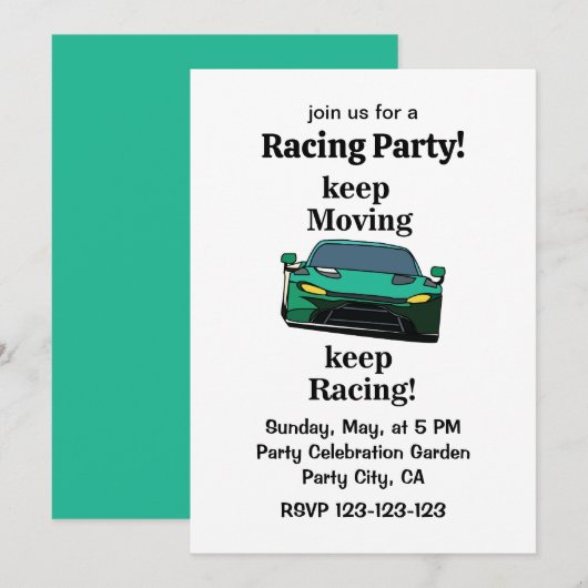 Race Car Racer Racing Party Kaart (Voorkant / Achterkant)