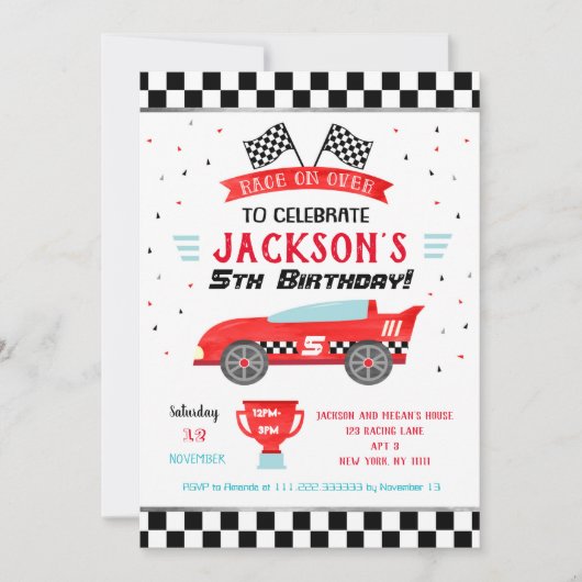 Race Car Racer Verjaardagsfeestje Uitnodigingen (Voorkant)