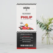 Race Car Racing Boy Birthday Party Ticket Kaart (Staand voorkant)