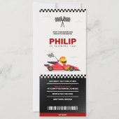 Race Car Racing Boy Birthday Party Ticket Kaart (Voorkant)