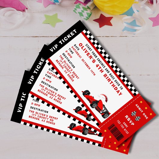 Race Car Racing Boy Birthday Party Ticket Kaart