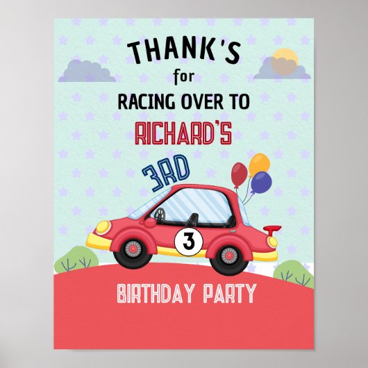 Race Car Racing Kid's Birthday Theme Poster (Voorkant)