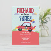 Race Car Racing Kind Birthday Theme Uitnodiging (Staand voorkant)