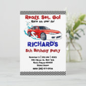 Race Car Racing Kind Birthday Theme Uitnodiging (Staand voorkant)
