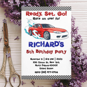 Race Car Racing Kind Birthday Theme Uitnodiging