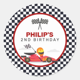 Race Car Racing Twee Snel Jongen Verjaardagsfeestj Ronde Sticker