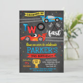 Race Car Racing Twee snelle 2e verjaardag Uitnodig Kaart (Staand voorkant)