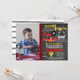 Race Car Racing Twee snelle 2e verjaardag Uitnodig Kaart