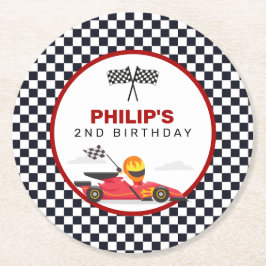Race Car Racing Two Fast Boy Birthday Party Ronde Kartonnen Onderzetter