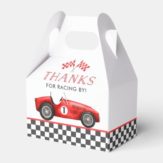 Race Car Red Racing Boy 1e verjaardag Bedankdoosjes (Achterkant)