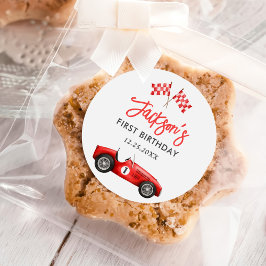 Race Car Red Racing Boy 1e verjaardag Ronde Sticker
