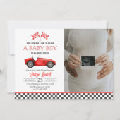 Race Car Red Racing Boy Baby shower Foto Kaart (Voorkant)