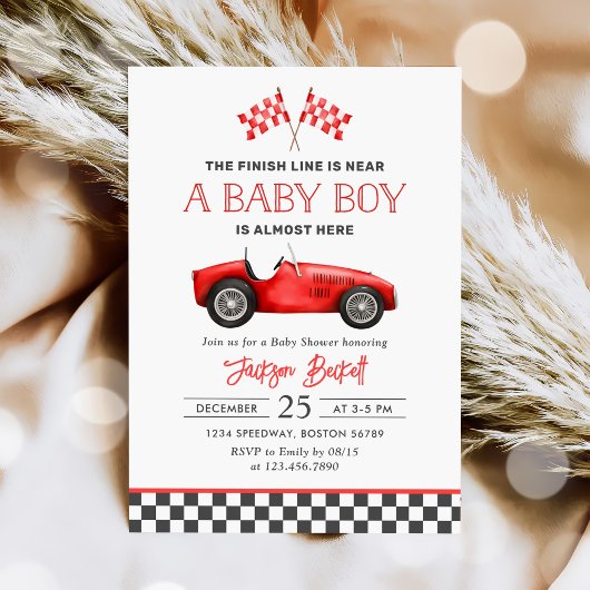 Race Car Red Racing Boy Baby shower Kaart