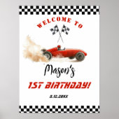 Race Car Red Racing Kids Verjaardag Welkom Poster (Voorkant)
