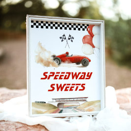 Race Car Red Speedway Sweets Verjaardagsfeestje Poster