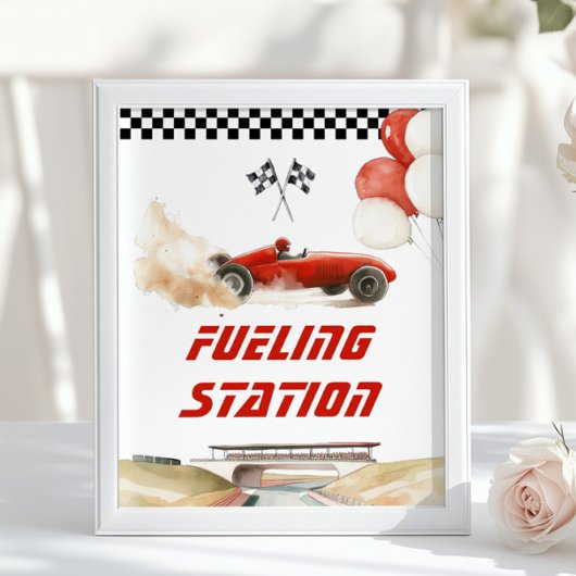 Race Car Rode tankstation Verjaardag Drinken Poster