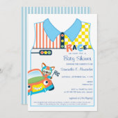 Race Car Schattige Boy Fox Race Car Driver Baby sh Kaart (Voorkant / Achterkant)