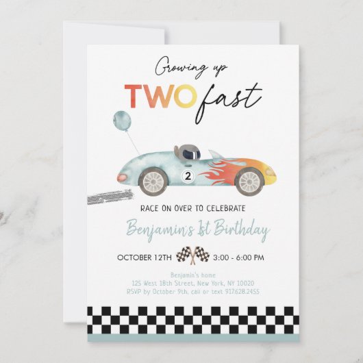 Race Car Second Birthday Kaart (Voorkant)