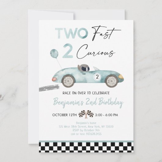Race Car Second Birthday Kaart (Voorkant)