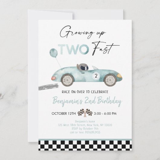 Race Car Second Birthday Kaart (Voorkant)