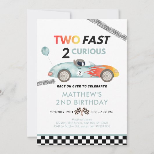 Race Car Second Birthday Two Fast Kaart (Voorkant)